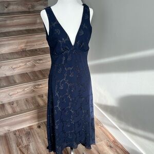 Vintage Navy Blue Sleeveless Midi Dress